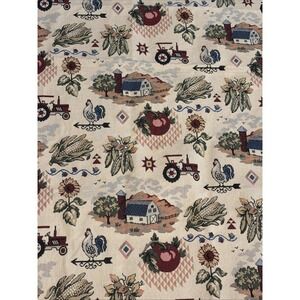 Vintage‎ Farmhouse Tapestry Fabric Panel Farm Barn Tractor Rooster 60x45